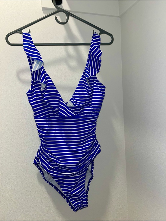 Lauren Ralph Lauren Other - Lauren Ralph Lauren Blue/White Striped One-Piece Ruffled & Ruched Swimsuit Sz 10